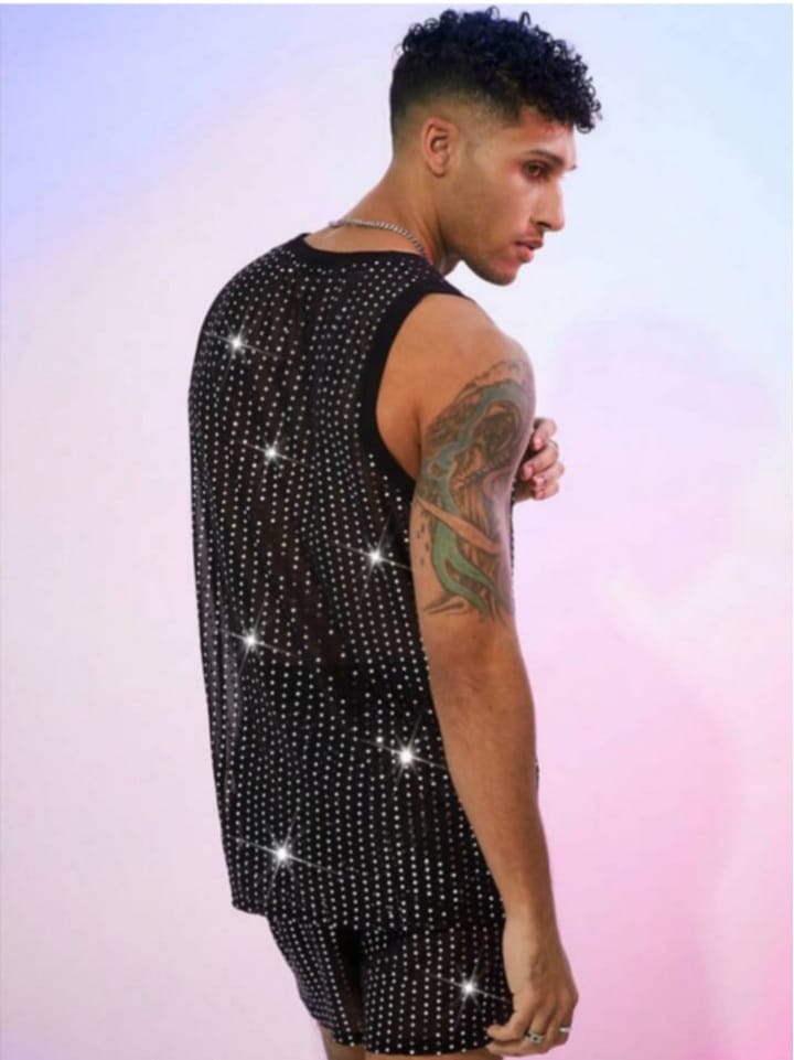 Men's Hot Dimond Mesh Loose Comfy Sleepwear T - shirt & Short